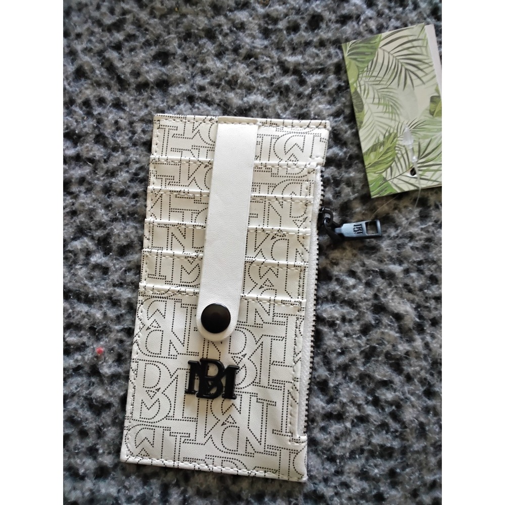 Badgley Mischka White Vegan Leather Monogram Credit Card Holder with Tab BMW-011